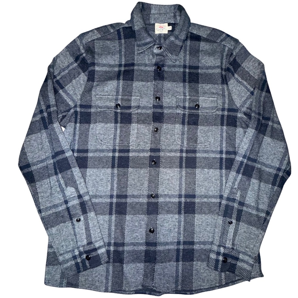 Faherty Legend Sweater Shirt Mens Large Gray/Blue Flannel Plaid Cottagecore Dad